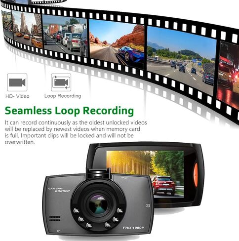 كاميرا داش كام للسيارات، كاميرا داش بدقة 1080 بيكسل عالية الدقة مع بطاقة 64 جيجا مجانية، كاميرا داش كام مع شاشة إل سي دي 2.7 بوصة، كاميرا سيارة مع WDR، رؤية ليلية، قفل تلقائي بمستشعر G، تسجيل حلقة، وضع ركن السيارة in Kuwait