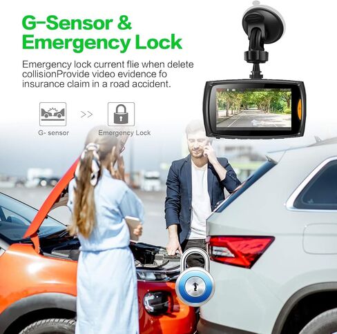 كاميرا داش كام للسيارات، كاميرا داش بدقة 1080 بيكسل عالية الدقة مع بطاقة 64 جيجا مجانية، كاميرا داش كام مع شاشة إل سي دي 2.7 بوصة، كاميرا سيارة مع WDR، رؤية ليلية، قفل تلقائي بمستشعر G، تسجيل حلقة، وضع ركن السيارة in Kuwait