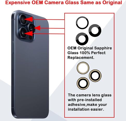 Back Rear Camera Glass Lens Replacement for iPhone 16 and iPhone 16 Plus with Adhesive Preinstalled and Repair Tools Set in Kuwait