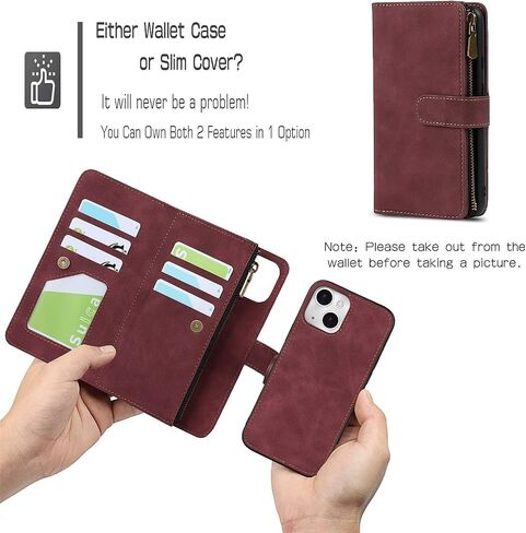 iCoverCase Compatible with iPhone 13 Wallet Phone Case with Card Holder, PU Leather Zipper Pocket Magnetic Detachable Flip Case with Wrist Strap (Blue) in Saudi Arabia