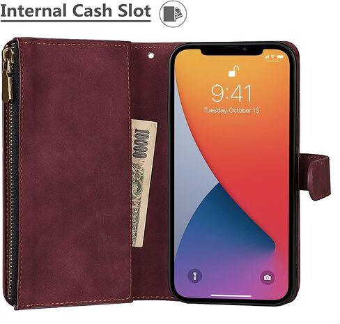 iCoverCase Compatible with iPhone 13 Wallet Phone Case with Card Holder, PU Leather Zipper Pocket Magnetic Detachable Flip Case with Wrist Strap (Blue) in Saudi Arabia