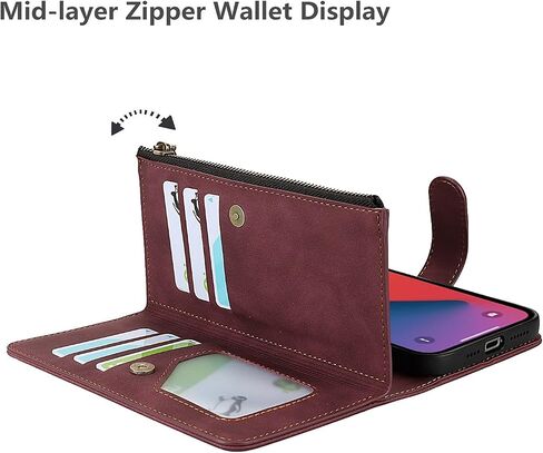 iCoverCase Compatible with iPhone 13 Wallet Phone Case with Card Holder, PU Leather Zipper Pocket Magnetic Detachable Flip Case with Wrist Strap (Blue) in Saudi Arabia