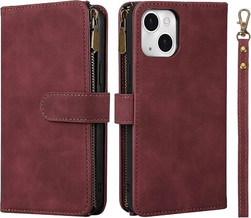iCoverCase Compatible with iPhone 13 Wallet Phone Case with Card Holder, PU Leather Zipper Pocket Magnetic Detachable Flip Case with Wrist Strap (Blue) in Saudi Arabia