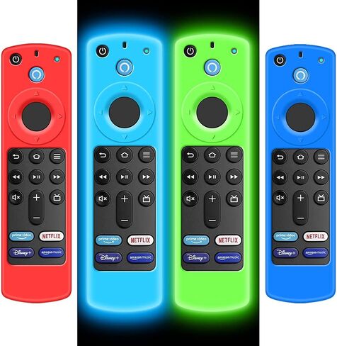 4 عبوات حافظة لجهاز Alexa Voice Remote الجيل الثالث 2021، غطاء واقي لجهاز Fire TV Stick 4k 2021 جهاز التحكم عن بعد بديل جديد تمامًا من السيليكون لحماية حامل الجلد - أزرق متوهج، أخضر متوهج، أحمر، أزرق in Kuwait