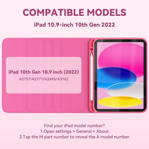 حافظة iPad الجيل العاشر مع لوحة مفاتيح (10.9 بوصة، 2022)، حافظة الجيل العاشر لجهاز iPad مع لوحة مفاتيح BT لاسلكية قابلة للفصل، زوايا رؤية متعددة، مفاتيح ملونة ناعمة، حامل أقلام - أحمر بطيخ in Saudi Arabia