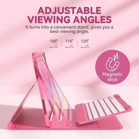 حافظة iPad الجيل العاشر مع لوحة مفاتيح (10.9 بوصة، 2022)، حافظة الجيل العاشر لجهاز iPad مع لوحة مفاتيح BT لاسلكية قابلة للفصل، زوايا رؤية متعددة، مفاتيح ملونة ناعمة، حامل أقلام - أحمر بطيخ in Saudi Arabia