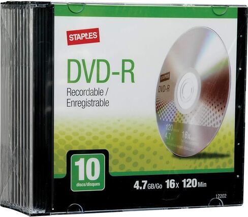 Staples 560845 4.7Gb 16X Dvd-R Slim Jewel Case 10/Pack (12202) in Saudi Arabia