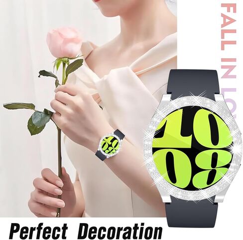 Bling Case Compatible with Samsung Galaxy Watch 6 40mm 44mm Sparkling Double Row Diamonds Flexible TPU Built-in HD Screen Protector Anti Scratch Bumper Cover for Women Girls（Black，40mm in Saudi Arabia