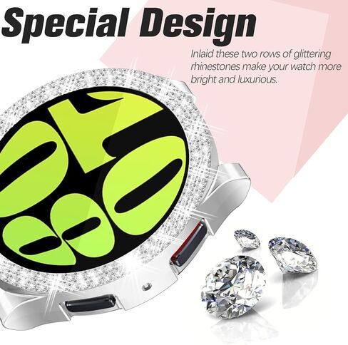 Bling Case Compatible with Samsung Galaxy Watch 6 40mm 44mm Sparkling Double Row Diamonds Flexible TPU Built-in HD Screen Protector Anti Scratch Bumper Cover for Women Girls（Black，40mm in Saudi Arabia