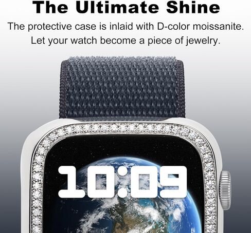 Anuclub Moissanite Screen Protector Case for Apple Watch Series 9 8 7 45mm with Tempered Glass, 14K Gold Plated, D Color VVS1 Moissanite Full Protective Cover for iWatch Accessories with Certification in Kuwait