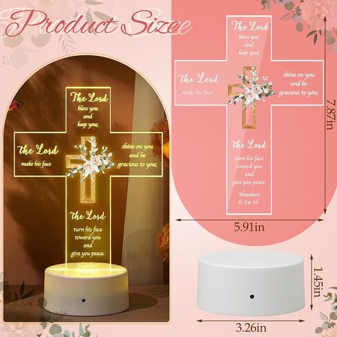 Baptism Cross Gifts for Girl Boy Cross Acrylic Night Light Gift for Babys Baptism Remembrance 1st Communion Gifts Baptism Gifts Cross Acrylic Plaque Light for Girl Boy Baby Shower Gifts in Saudi Arabia