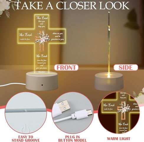 Baptism Cross Gifts for Girl Boy Cross Acrylic Night Light Gift for Babys Baptism Remembrance 1st Communion Gifts Baptism Gifts Cross Acrylic Plaque Light for Girl Boy Baby Shower Gifts in Saudi Arabia