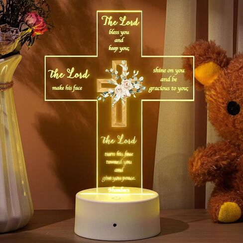 Baptism Cross Gifts for Girl Boy Cross Acrylic Night Light Gift for Babys Baptism Remembrance 1st Communion Gifts Baptism Gifts Cross Acrylic Plaque Light for Girl Boy Baby Shower Gifts in Saudi Arabia