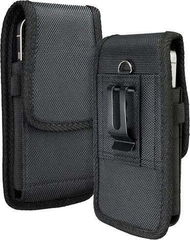 Nylon Cell Phone Holster with Belt Clip for iPhone 15, 15 Pro, 14, 14 Pro, 13, 13 Pro, 12, 12 Pro, 11, 11 Pro, XR, S24, S23, ID Card Holder Pen Holder Universal Pouch, Black -M in Saudi Arabia