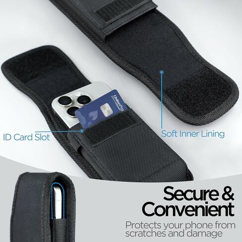 Nylon Cell Phone Holster with Belt Clip for iPhone 15, 15 Pro, 14, 14 Pro, 13, 13 Pro, 12, 12 Pro, 11, 11 Pro, XR, S24, S23, ID Card Holder Pen Holder Universal Pouch, Black -M in Saudi Arabia