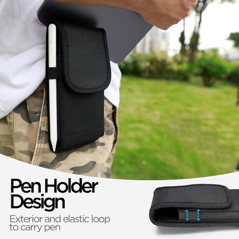 Nylon Cell Phone Holster with Belt Clip for iPhone 15, 15 Pro, 14, 14 Pro, 13, 13 Pro, 12, 12 Pro, 11, 11 Pro, XR, S24, S23, ID Card Holder Pen Holder Universal Pouch, Black -M in Saudi Arabia