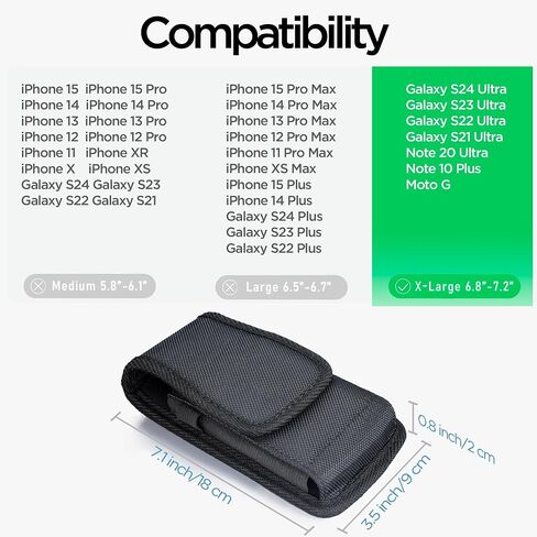 Nylon Cell Phone Holster with Belt Clip for iPhone 15, 15 Pro, 14, 14 Pro, 13, 13 Pro, 12, 12 Pro, 11, 11 Pro, XR, S24, S23, ID Card Holder Pen Holder Universal Pouch, Black -M in Saudi Arabia