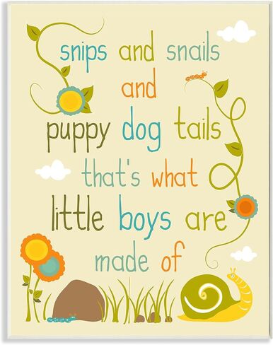 The Kids Room by Stupell Textual Art Wall Plaque, Snips and Snails and Puppy Dog Tails, 11 x 0.5 x 15, Proudly Made in USA in Saudi Arabia