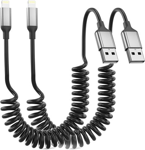 كابل شاحن iPhone 6FT للسيارة، 2 حزمة كابل Lightning ملفوف [معتمد من Apple MFi] سلك شحن سريع iPhone قابل للسحب بطول 6 أقدام لـ Apple CarPlay iPhone 14 13 12 11 Pro Max XR XS 8 SE، iPad Air Mini in Kuwait