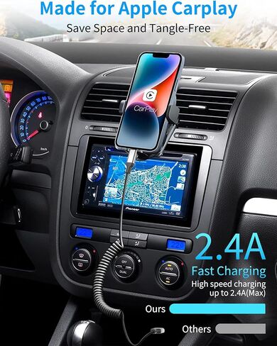 كابل شاحن iPhone 6FT للسيارة، 2 حزمة كابل Lightning ملفوف [معتمد من Apple MFi] سلك شحن سريع iPhone قابل للسحب بطول 6 أقدام لـ Apple CarPlay iPhone 14 13 12 11 Pro Max XR XS 8 SE، iPad Air Mini in Kuwait