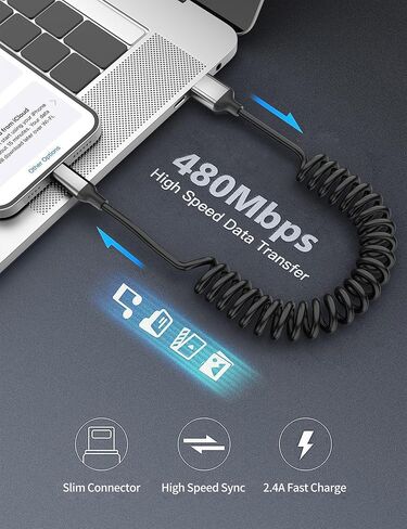 كابل شاحن iPhone 6FT للسيارة، 2 حزمة كابل Lightning ملفوف [معتمد من Apple MFi] سلك شحن سريع iPhone قابل للسحب بطول 6 أقدام لـ Apple CarPlay iPhone 14 13 12 11 Pro Max XR XS 8 SE، iPad Air Mini in Kuwait