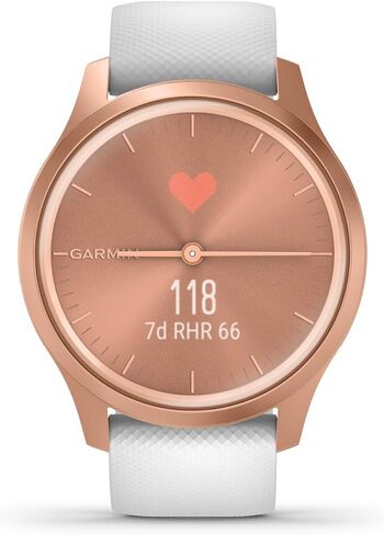 Garmin vivomove Style, Hybrid Smartwatch with Real Watch Hands and Hidden Color Touchscreen Displays, Rose Gold with White Silicone Band (Renewed) in Saudi Arabia