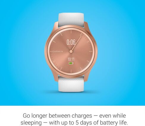 Garmin vivomove Style, Hybrid Smartwatch with Real Watch Hands and Hidden Color Touchscreen Displays, Rose Gold with White Silicone Band (Renewed) in Saudi Arabia