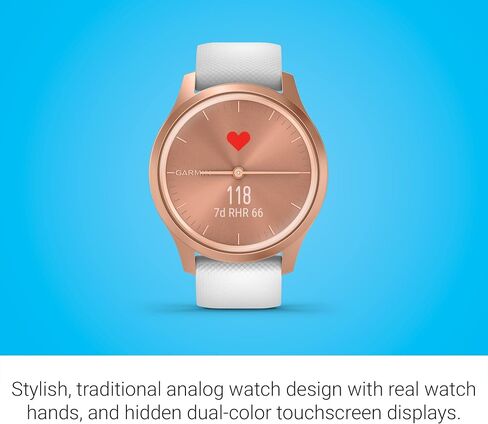 Garmin vivomove Style, Hybrid Smartwatch with Real Watch Hands and Hidden Color Touchscreen Displays, Rose Gold with White Silicone Band (Renewed) in Saudi Arabia