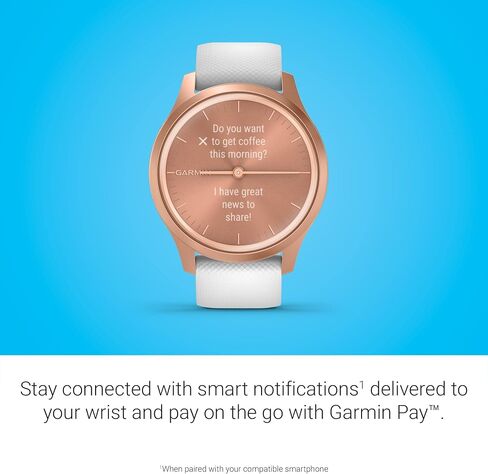 Garmin vivomove Style, Hybrid Smartwatch with Real Watch Hands and Hidden Color Touchscreen Displays, Rose Gold with White Silicone Band (Renewed) in Saudi Arabia