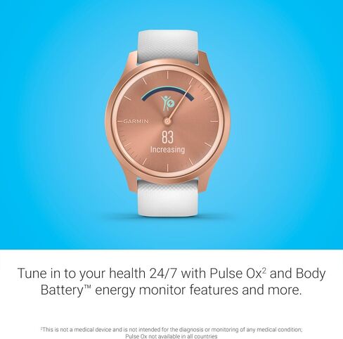 Garmin vivomove Style, Hybrid Smartwatch with Real Watch Hands and Hidden Color Touchscreen Displays, Rose Gold with White Silicone Band (Renewed) in Saudi Arabia
