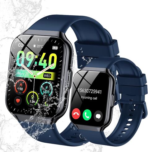 Smart Watch for Men Women, 1.96" Smartwatch (Answer/Make Call), IP68 Waterproof Fitness Tracker, 112+ Sport Modes, Heart Rate and Sleep Monitor, Pedometer, Smartwatches for Android iOS, Dark Blue in Kuwait