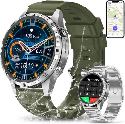 Smart Watch for Men Fitness Tracker (Make/Answer Call) Bluetooth Tactical Military Smartwatch Outdoor Waterproof Digital Sport Run Watches Heart Rate Monitor Step Counter for Android Phones iPhone in Saudi Arabia