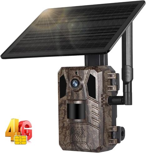 4G LTE Cellular Trail Cameras, 2K HD Live Streaming, Solar Powered Wildlife Game Camera Built-in SIM Card, Motion Activated 0.2s Trigger Time, Night Vision, IP66 Waterproof for Hunting in Saudi Arabia