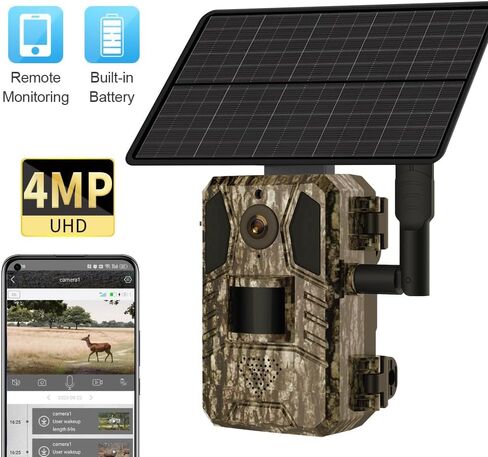 4G LTE Cellular Trail Cameras, 2K HD Live Streaming, Solar Powered Wildlife Game Camera Built-in SIM Card, Motion Activated 0.2s Trigger Time, Night Vision, IP66 Waterproof for Hunting in Saudi Arabia