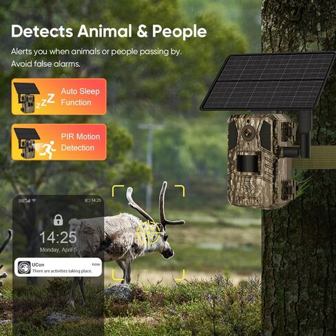 4G LTE Cellular Trail Cameras, 2K HD Live Streaming, Solar Powered Wildlife Game Camera Built-in SIM Card, Motion Activated 0.2s Trigger Time, Night Vision, IP66 Waterproof for Hunting in Saudi Arabia