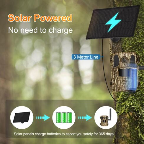 4G LTE Cellular Trail Cameras, 2K HD Live Streaming, Solar Powered Wildlife Game Camera Built-in SIM Card, Motion Activated 0.2s Trigger Time, Night Vision, IP66 Waterproof for Hunting in Saudi Arabia