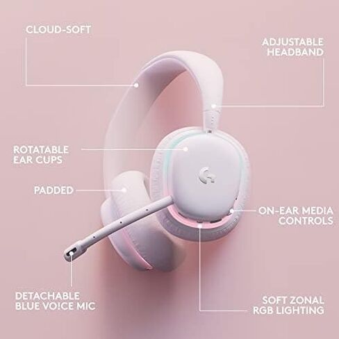 Logitech G735 Wireless Gaming Headset, Customizable LIGHTSYNC RGB Lighting, Bluetooth, 3.5 MM Aux Compatible with PC, Mobile Devices, Detachable Mic - White Mist (Renewed) in Saudi Arabia