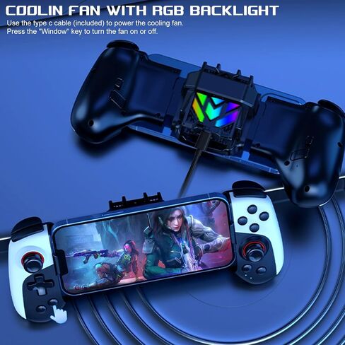 arVin Mobile Game Controller for iPhone/iOS/Android/Switch/PC with RGB Cooling Fan/Turbo/Back Key/Vibration, Wireless Gamepad Joystick for iPhone 15/14/13/Galaxy 24/23/22/One Plus/Call of Duty/Genshin in Saudi Arabia