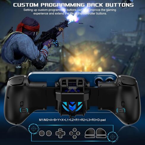 arVin Mobile Game Controller for iPhone/iOS/Android/Switch/PC with RGB Cooling Fan/Turbo/Back Key/Vibration, Wireless Gamepad Joystick for iPhone 15/14/13/Galaxy 24/23/22/One Plus/Call of Duty/Genshin in Saudi Arabia