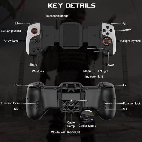 arVin Mobile Game Controller for iPhone/iOS/Android/Switch/PC with RGB Cooling Fan/Turbo/Back Key/Vibration, Wireless Gamepad Joystick for iPhone 15/14/13/Galaxy 24/23/22/One Plus/Call of Duty/Genshin in Saudi Arabia