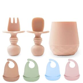 DF DUALFERV Baby Utensils Baby Spoon Baby Fork Silicone Baby Cup Silicone Baby Bibs