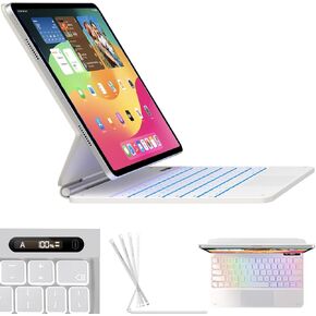 Snugg iPad Pro 11 Case with Keyboard (M4) with Apple Pencil Holder & Live Battery Display - Wireless Bluetooth Backlit Magic Keyboard 11 Case for iPad 11 Case with Keyboard - White