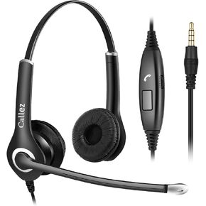 Callez 3.5mm Cell Phone Headset with Microphone Noise Cancelling for iPhone Samsung Smartphones Tablets, Computer Headset for Laptop PC Skype Call Center Office Classroom, Super Comfort, Clear Chat