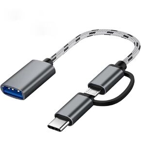 OTG Adapter Cable,2 in 1 USB to Type-C,USB to Micro USB Nylon USB 3.0 Interface Fast Transfer Connector Converter for Cellphone Charging Line (Grey)
