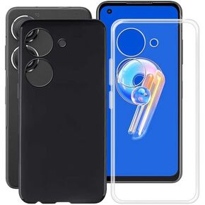 Phone Case for Asus Zenfone 9 (5.9"), 2 Pcs Shockproof Soft Silicone Shell, Ultra-Thin, Anti-scratch, TPU Bumper Back Cover for Asus Zenfone 9 - Clear + Black