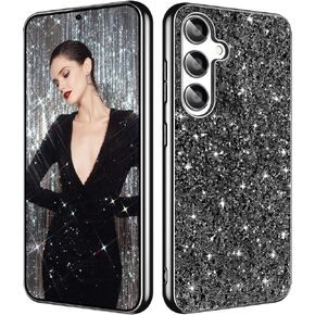 Galaxy A25 Glitter Case for Samsung Galaxy A25 5G Phone Case for Women Girls, Slim Ultra Thin Matte Back Shockproof Protective Cover for Samsung A25 5G, 6.5" Crystal Bling Case (Black)
