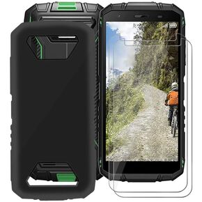 for Doogee S41T (5.50") Case, with 2 PCS Tempered Glass Screen Protector, Slim & Anti-Scratch Doogee S41T Case, Liquid Silicone Shockproof Case for Doogee S41T - Black