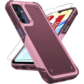 LeYi for Samsung Galaxy-A15-5G Case: Galaxy A15 5G Phone Case with Screen Protector, Dual Layer Protective Hard PC Back & Soft Bumper Resilient Shock Absorb Case Cover Samsung A 15 5G, Red Pink