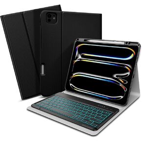 XIWMIX Keyboard Case for iPad Pro 13 inch (M4) 7th Generation 2024, 7 Colors Backlit Wireless Bluetooth Detachable Folio Rechargeable Keyboard Cover with Pencil Holder for iPad Pro 13" 7th Gen, Black