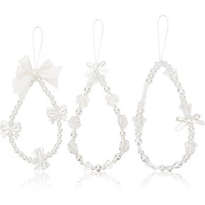 3pcs Pearl Phone Charms, 3 Styles Bow Knot Phone Chain White Pearl Beaded Phone Strap Cute Phone Lanyard with Bow Phone Bracelet for Wallets Car Keys Cameras Handbags